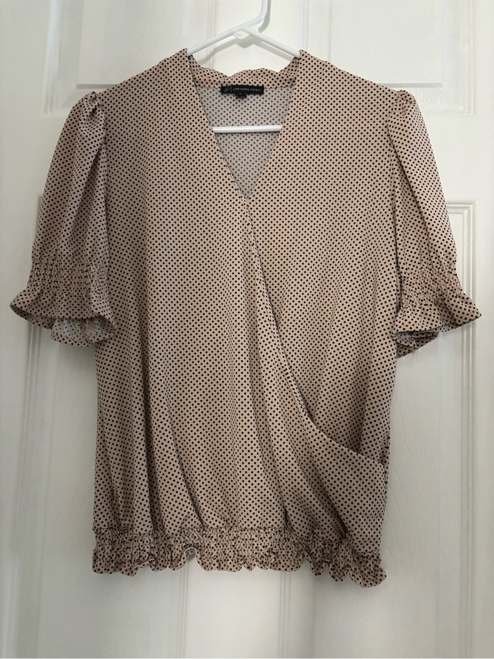 T.J.Maxx Beige Polka Dot Wrap-Style Blouse